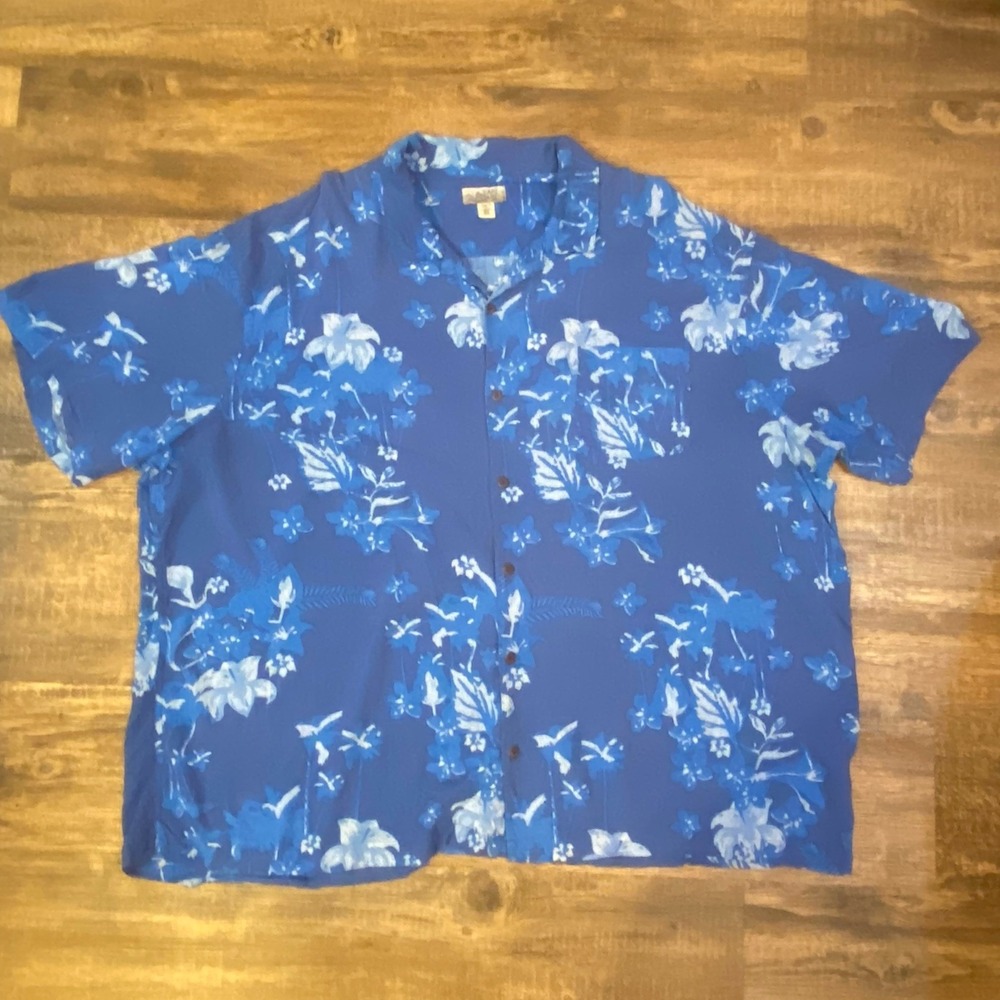Ocean & Coast Men's 3XL Blue Hawaiian Floral Beach Cruise Mens Button Down EUC‎